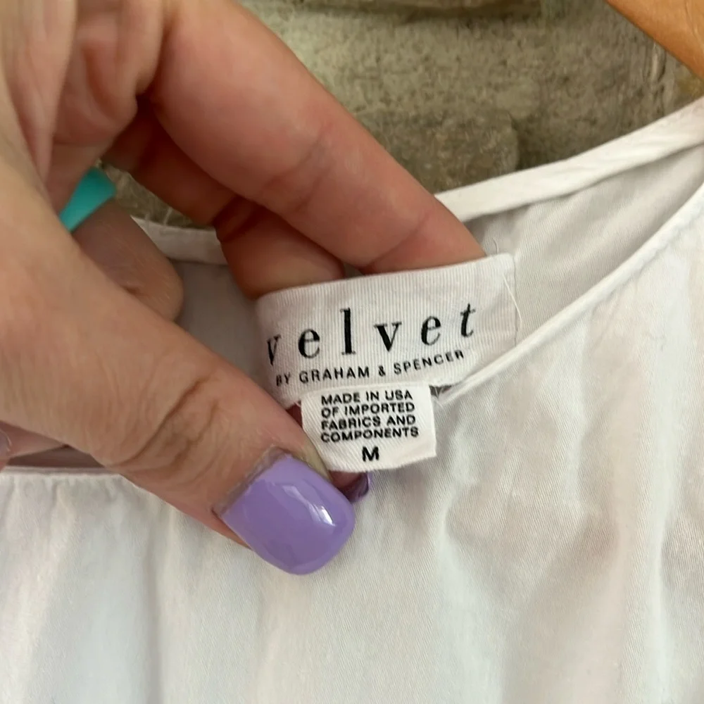 VELVET by Graham & Spencer White Off-the-Shoulder Women's Top Puff Sleeves Med - Picture 3 of 14